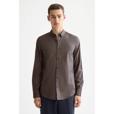Scotch & Soda Micro Aop Slim-fit Shirt Ditsy Leaf Stripe Peacoat Taglia: S | Camicie Business Outlet | Uomo