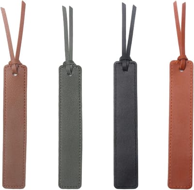 4 stuks merkpagina's van leer, genaaid met leren touw, cadeaus voor lezers, gepersonaliseerde boekenplank (zwart + groen + donkerbruin + lichtbruin)