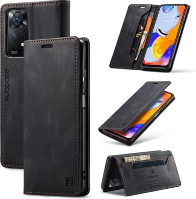 Luxe Flip Case met RFID Bescherming Kaarthouder en Magneetsluiting voor Xiaomi Redmi Note 11 Pro (4G/5G) / Redmi Note 12 Pro 4G _ Zwart