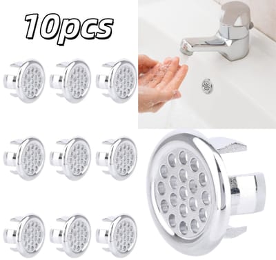 10 stuks - Overloopring van de watertank -Gaasventilatie en anti-verstopping -Afdichtring voor wastafel - Decoratieve afdekking voor aanrechtblad - 22-24 mm * 15 mm - Geschikt voor installatie in badkamer- en keukenwastafels - Zilver