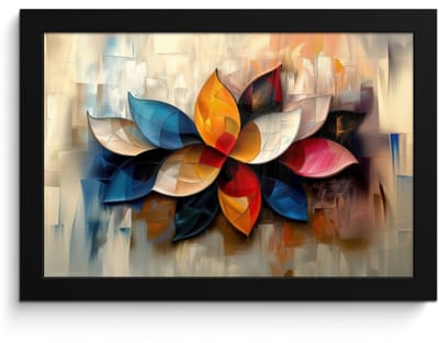 Poster in lijst - Fotolijst 30x20 cm - Posters - Bloem - Abstract - Kleurrijk - Bladeren - Posterlijst zwart - Decoratie - Wanddecoratie woonkamer - Muurdecoratie slaapkamer