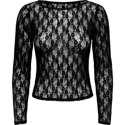 Only Onlnikita Ls Boatneck Lace Top Black | Zwart | Maat: XS