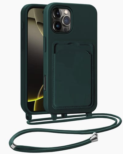 Hoesje Geschikt voor iPhone 16 Pro Telefoonhoesje Met Koord Case Pashouder Siliconen - Hoes Geschikt voor iPhone 16 Pro Hoesje Met Kaarthouder - Donkergroen