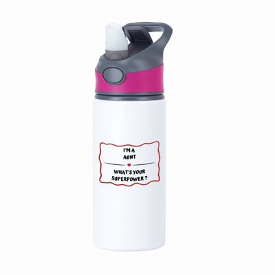 Hacebo® - I'm a aunt what's your superpower? waterfles met rietje roze - Tante - super tante - verjaardag - cadeautje voor tante - tante artikelen - kado - geschenk - water fles - 650ML