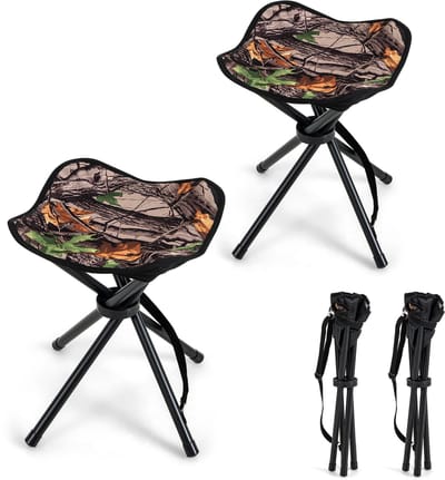 COSTWAY Set van 2 klapkrukken, campingkruk, opvouwbaar, licht, driepootkruk met schouderriem, draagbare campingkruk, belastbaar tot 150 kg, viskruk voor kamperen, wandelen, jagen, vissen, reizen