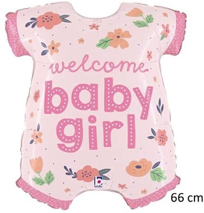 Folieballon Welcome baby girl rompert baby roze - 66 cm.