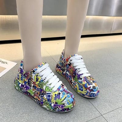 Dames Casual Sneakers Mode Nieuwe Geschilderde Vetersportschoenen voor Dames Platte Pu Leer Dames Hardloopschoenen 41