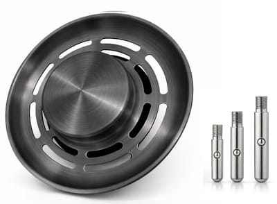 Waterval Gootsteen Zeef 84mm – RVS 304 Korfplug / Afvoerzeef – Geborsteld – Inclusief 3 Verwisselbare Pinnen – Gunmetal Grey