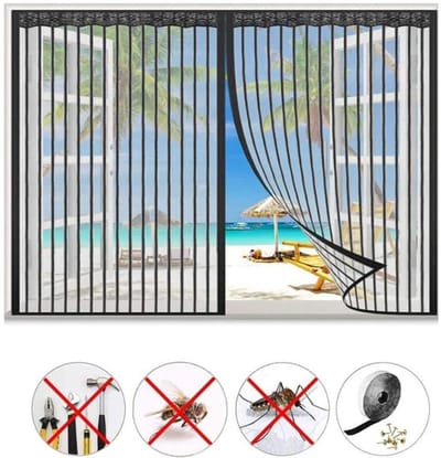 Magnetisch raamhor 100 x 100 cm – sluit automatisch zonder boren – gemaakt van dicht geweven polyestervezel, houdt insecten effectief buiten.
