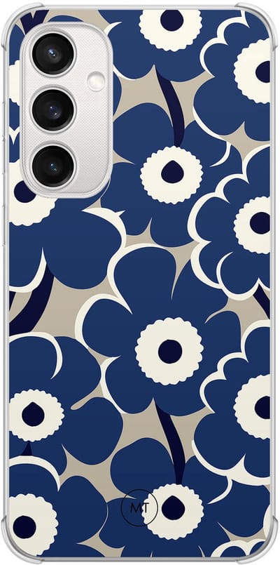Hoesje (shockproof) geschikt voor Samsung Galaxy S23 FE - Abstract bloom - Extra sterke case - TPU/polycarbonaat - Bloemen - Blauw, Transparant
