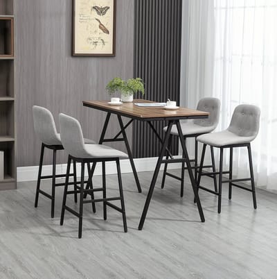 Bartafelset - Met 4 Barkrukken - Comfortabele Zittingen Met Voetsteun En Verstelbare Voetdoppen - Voor Keuken En Eethoek - Metaal Lichtbruin