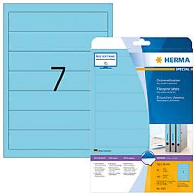Herma ordneretiketten A4, 192 mm lang, permanent hechtend/bedrukbaar, 140 stuks, blauw