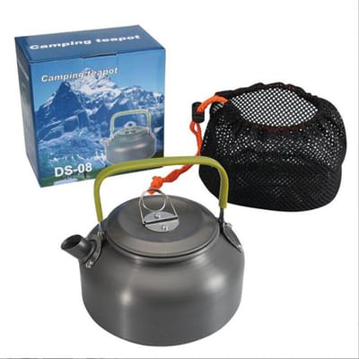 Sport-buitentheepotset Potcombinatie met accessoires, aluminiumoxidemateriaal Draagbare 2-3-persoons campingpannenset black