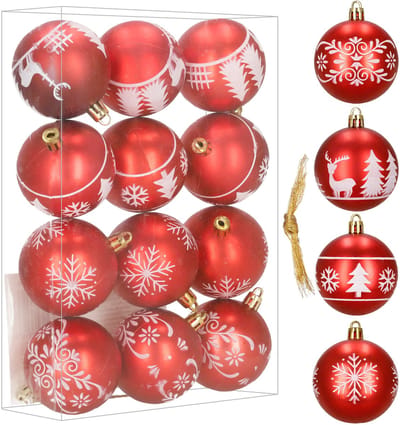 Springos Kerstballen | 12 Stuks | 6 cm | Rood | Figuren