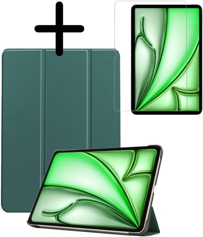 Hoesje Geschikt voor Apple iPad Air M3/M4 (2025/2026) - 11 inch - Met Screenprotector - Trifold Bookcase - Hard Cover - Hardcover Book Case - Tablet Hoes - Donkergroen