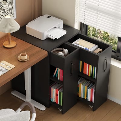Boekenkast - Met Wielen - Uittrekbare Lade en Omkeerbaar Design - Hout - Wit