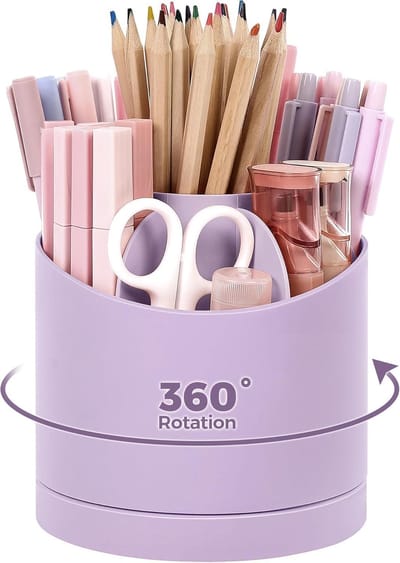 Famanu - Bureau-organizer, 360 graden draaibaar, pennenorganizer met 7 vakken, pennenhouder, bureau voor kantoor, school, thuis (paars)
