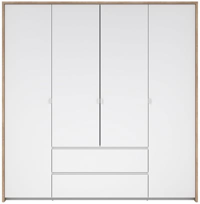 Next kledingkast 4 deuren 2 lades 197x200cm hoogglans wit.
