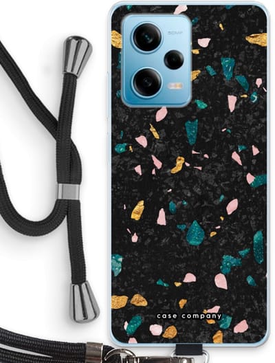 Case Company® - Hoesje met koord geschikt voor Xiaomi Redmi Note 12 Pro 5G hoesje met Koord - Terrazzo N°10 - Telefoonhoesje met Zwart Koord - Bescherming aan alle Kanten en Over de Schermrand