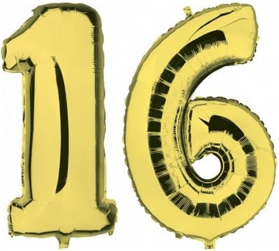 16 jaar - gouden folie ballonnen - 88 cm - leeftijd/cijfers - Leeftijdsartikelen 16e verjaardag - versiering - Heliumballonnen