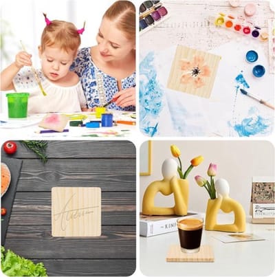 NTH products- Onderzetters Set van 12 - Houten Onderzetters - Onderzetters voor Glazen - Onderzetters met Houder - Antislip Pads - 10 x 10 x 0,8 cm - Houten Coasters