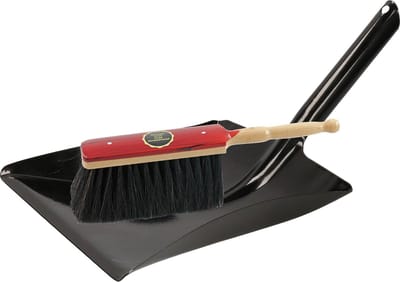 Sorex Stoffer en blik setje - zwart/rood - van metaal - voor binnen - vegen - schoonmaken - met paardenhaar