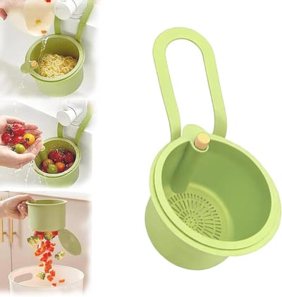 Multifunctionele Afvoerzeef voor Keuken - Afwasbak, Voedselresten Verzamelen, Makkelijk Schoon te Maken en Op te Bergen, Groene Kleur