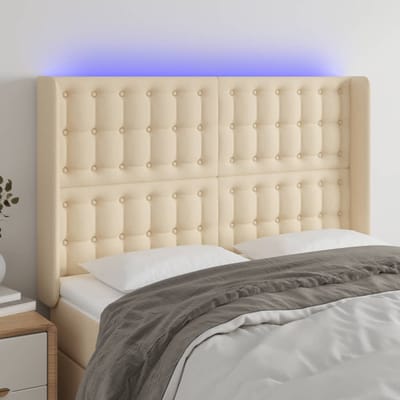 vidaXL - Hoofdbord - LED - 147x16x118/128 - cm - stof - crèmekleurig