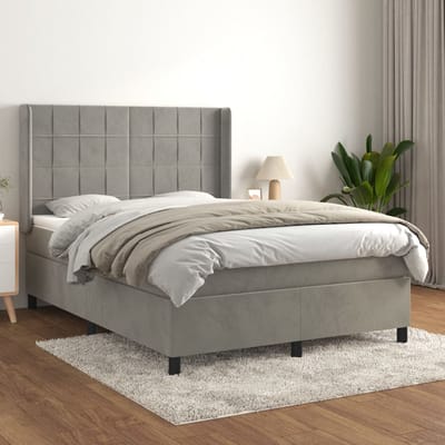 vidaXL - Boxspring - met - matras - fluweel - lichtgrijs - 140x190 - cm