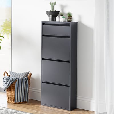 Schoenenkast Sokndal 4 kleppen grijs 118x50x15 cm [en.casa]