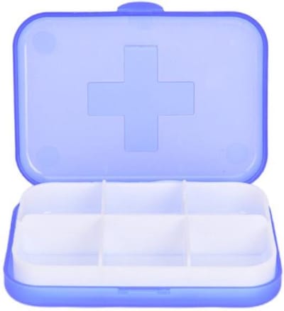 Cabantis Mini Pillendoosje 6 Vakjes - Mini-Pillen Organizer - Mini-Medicijn Doosje - 8,8x6,5x2cm -Donkerblauw