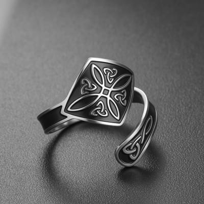 Likgreat Heksenknoop Verstelbare Open Ring Roestvrij Staal Zwart Email Keltisch Beschermingsamulet Wicca Pagan Heksen Sieraden Cadeau resizable black