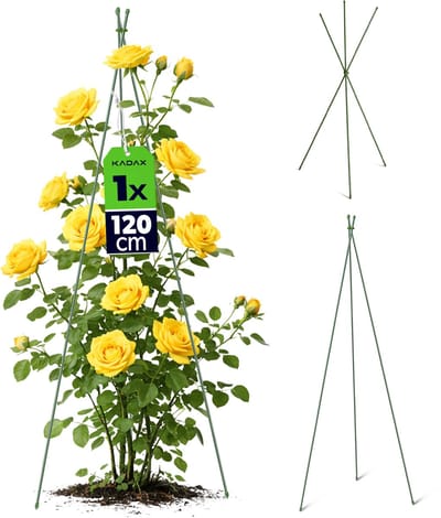 KADAX Kegelvormige plantensteun 120 cm, stalen tomatenstok, rankhulp voor bloemen, driehoekige houder, groen, tuin, 1 st.