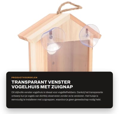 Dailygoods- Vogelhuis Transparant Ontwerp - Vogelhuis met Zuignap - Hangende Nestkast - Geschikt voor Papegaaien/Vinken/Kolibries - Eenvoudige Installatie - Robuust en Stijlvol - Raamvogelhuis