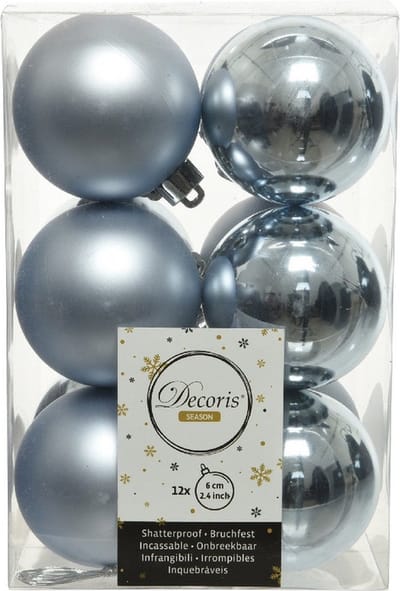 Decoris kerstballen - 12x st - grijsblauw - D6 cm - kunststof - mat/glans - kerstversiering