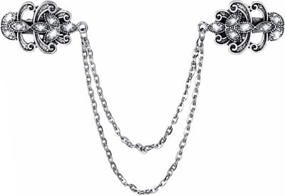 Fako Bijoux® - Vestsluiting - Vestclip - Sjaalspeld - Vestklem - Krullen Strass Met Ketting - Zilverkleurig