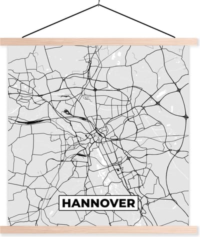 Posterhanger incl. Poster 40x40 cm - Schoolplaat - Duitsland - Stadskaart - Plattegrond - Hannover - Kaart - Textielposter - Blanke latten - Stadskaart