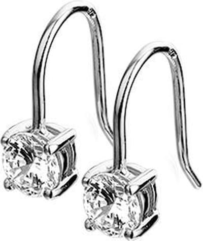 The Jewelry Collection Oorhangers Franse Haak Zirkonia - Zilver Gerhodineerd