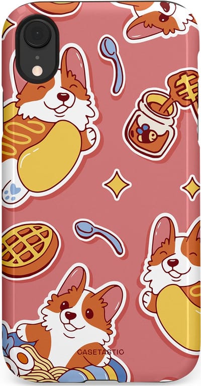 Casetastic Hoesje Geschikt voor Apple iPhone Xr - Stijlvolle Beschermende Duo-layer Case - Corgi snacks