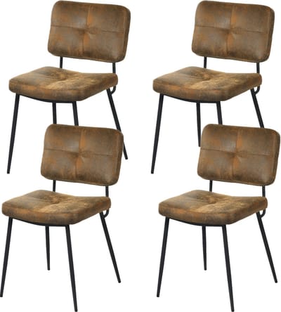 MEUBLES COSY Eetkamerstoelen - Set van 4- Vintage Retro-met Rugleuning -Gestoffeerde Zitting - voor Keuken,Woonkamer,Slaapkamer,Kantoor- Koffie-54x45x82cm