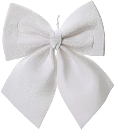 Decoris Kersthanger strik - wit - polyester - glanzend - 24 cm - kerstornament - kerststrikken