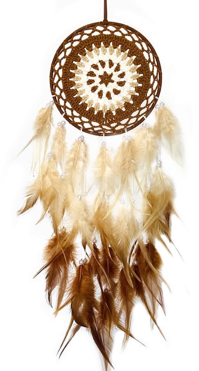 VHV - Dromenvanger - Wanddecoratie - Hangdecoratie - Dromenvanger met veren - Gehaakte dromenvanger - Slaapkamer decoratie - Achtergrond muurdecoratie - Voor woonkamer - Voor slaapkamer - Voor cadeau
