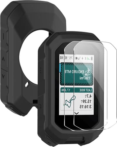 Accessoires Case voor Garmin Edge MTB beschermhoes + 2 stuks gehard glas displaybeschermfolie ultradun, zacht [schokbestendig] van siliconen - zwart