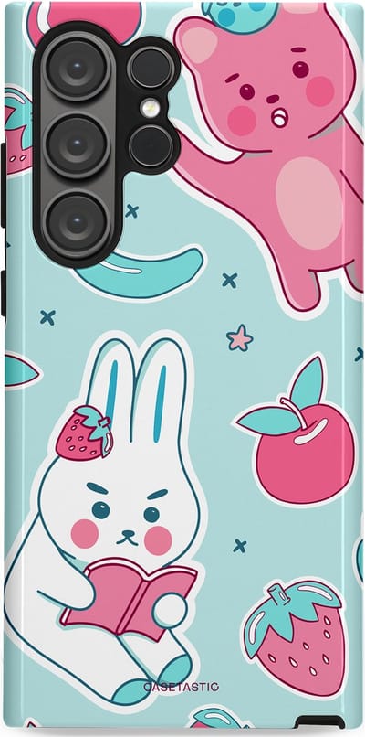 Casetastic hoesje geschikt voor Samsung Galaxy S23 Ultra - Dubbellaagse bescherming - Fruitige vriendjes - Fashion Case - Mintgroen Lichtgrijs Lichtroze Wit