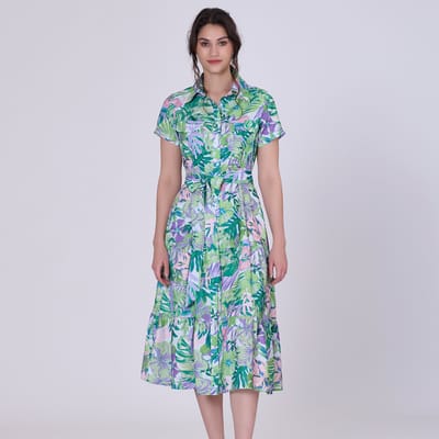 Tropische print MIDI -shirtjurk