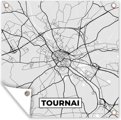 Tuin poster Zwart Wit – België – Plattegrond – Stadskaart – Kaart – Tournai - 200x200 cm - Tuindoek