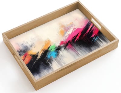 Dienblad hout 40x30 cm - Schootdienblad - Dynamisch - Abstract - Kleurrijk - Zwart - Borrelplank rechthoek - Plateau dienbladen