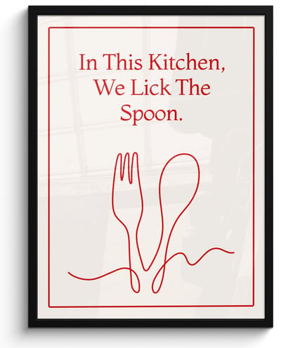 Poster in lijst - Fotolijst 60x80 cm - Posters - Minimalistisch - Vork - Lepel - Lijntekening - Posterlijst zwart - Decoratie - Wanddecoratie woonkamer - Muurdecoratie slaapkamer