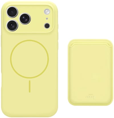 xoxo Wildhearts siliconen hoesje met magnetische kaarthouder (geel) - Geschikt voor iPhone 17 Pro Max MagSafe - Silicone case met wallet - ruimte voor pasjes - pasjeshouder - shockproof telefoonhoesje