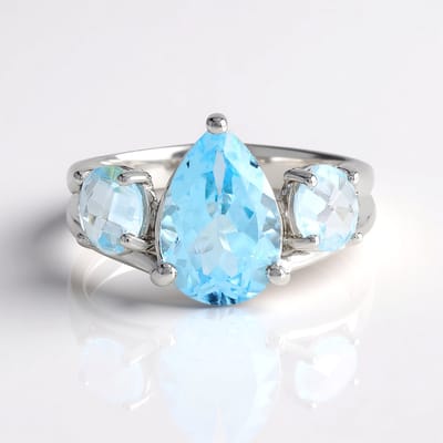 Cavill - Zilveren Ring met Hemelsblauwe Topaas 5,3 ct - 925 Sterling Zilver Platina Verguld - Peervormige Topaas - Elegante Ringen Dames